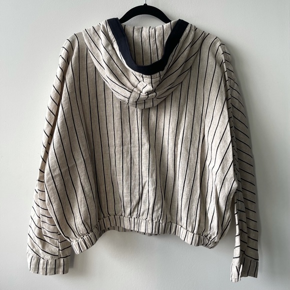 ZARA Striped Linen Bomber Jacket with Hood (lightly worn) - Picture 6 of 9